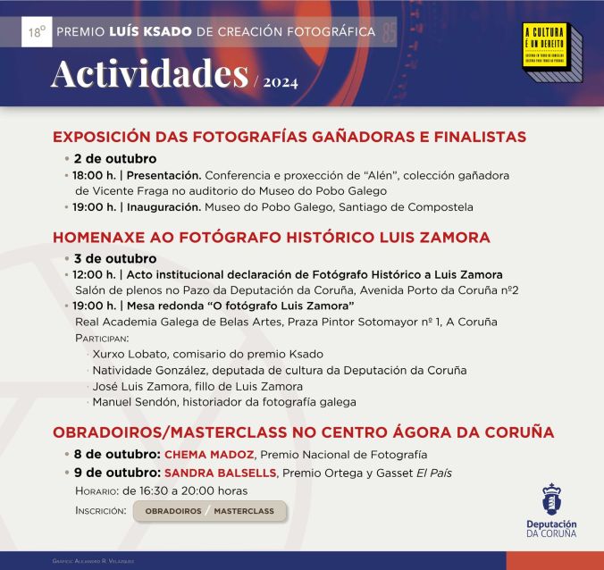 As actividades do Premio Luís Ksado comezarán en outubro e inclúen obradoiros con Chema Madoz e Sandra Balsells